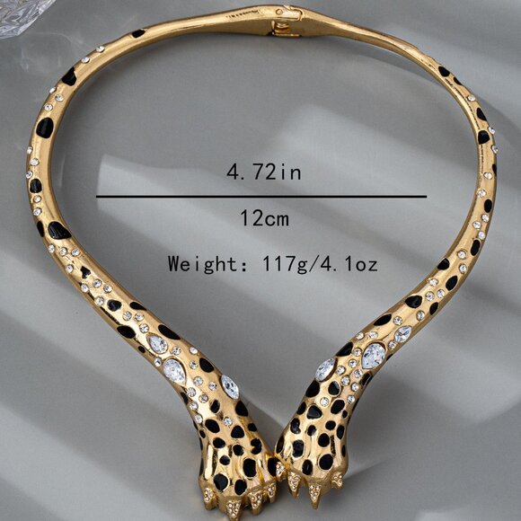 Leopard Head Collar Necklace - Rhinestone Pave & Enamel Spots! - Picture 2 of 2